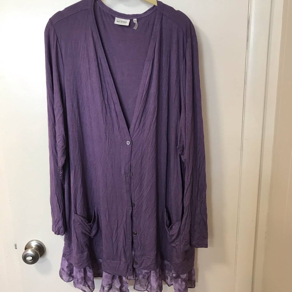 Logo purple button cardigan with chiffon